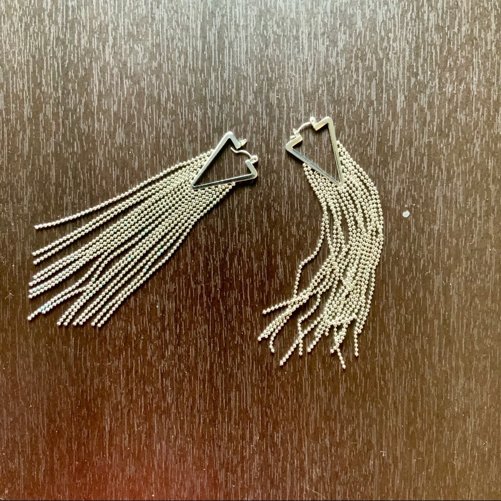 Silver Geometric Tassel Earrings